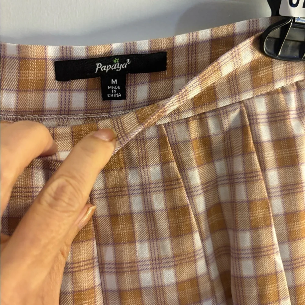 Papaya Plaid Pleated Women's Skirt - Brown and White Sz Med
